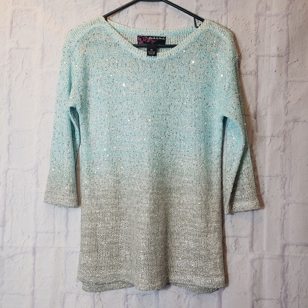 PECK & PECK Sequined Lightweight Ombre Pullover Sweater Petite Small